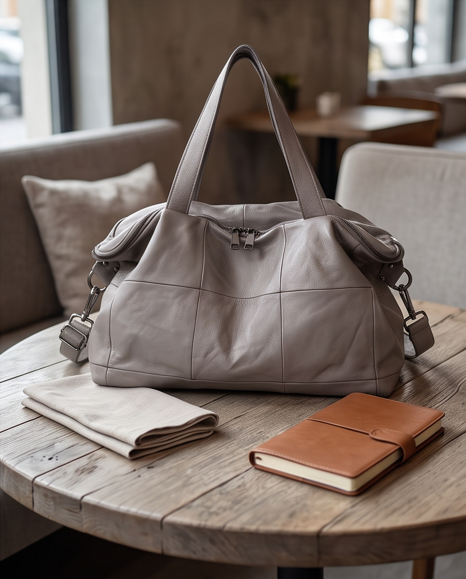 Q-VIVACE Full-Grain Leather Shoulder Duffel Bag for Women – Large Capacity Crossbody & Travel