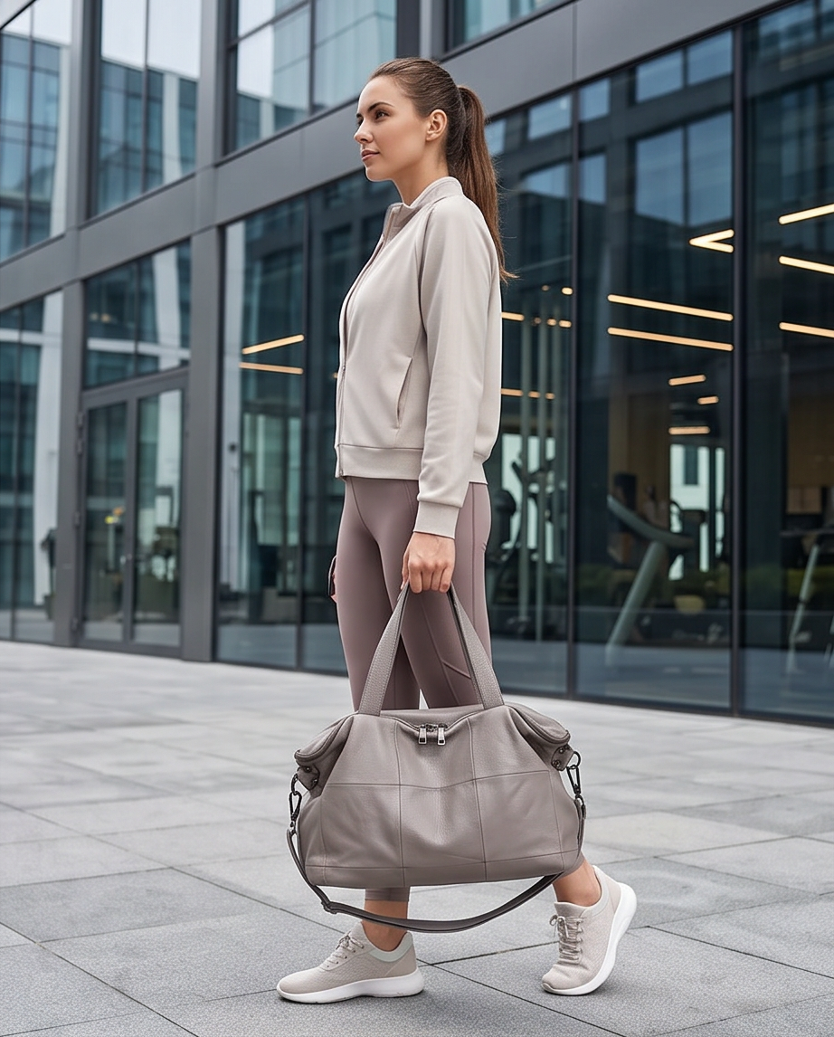 Q-VIVACE Full-Grain Leather Shoulder Duffel Bag for Women – Large Capacity Crossbody & Travel