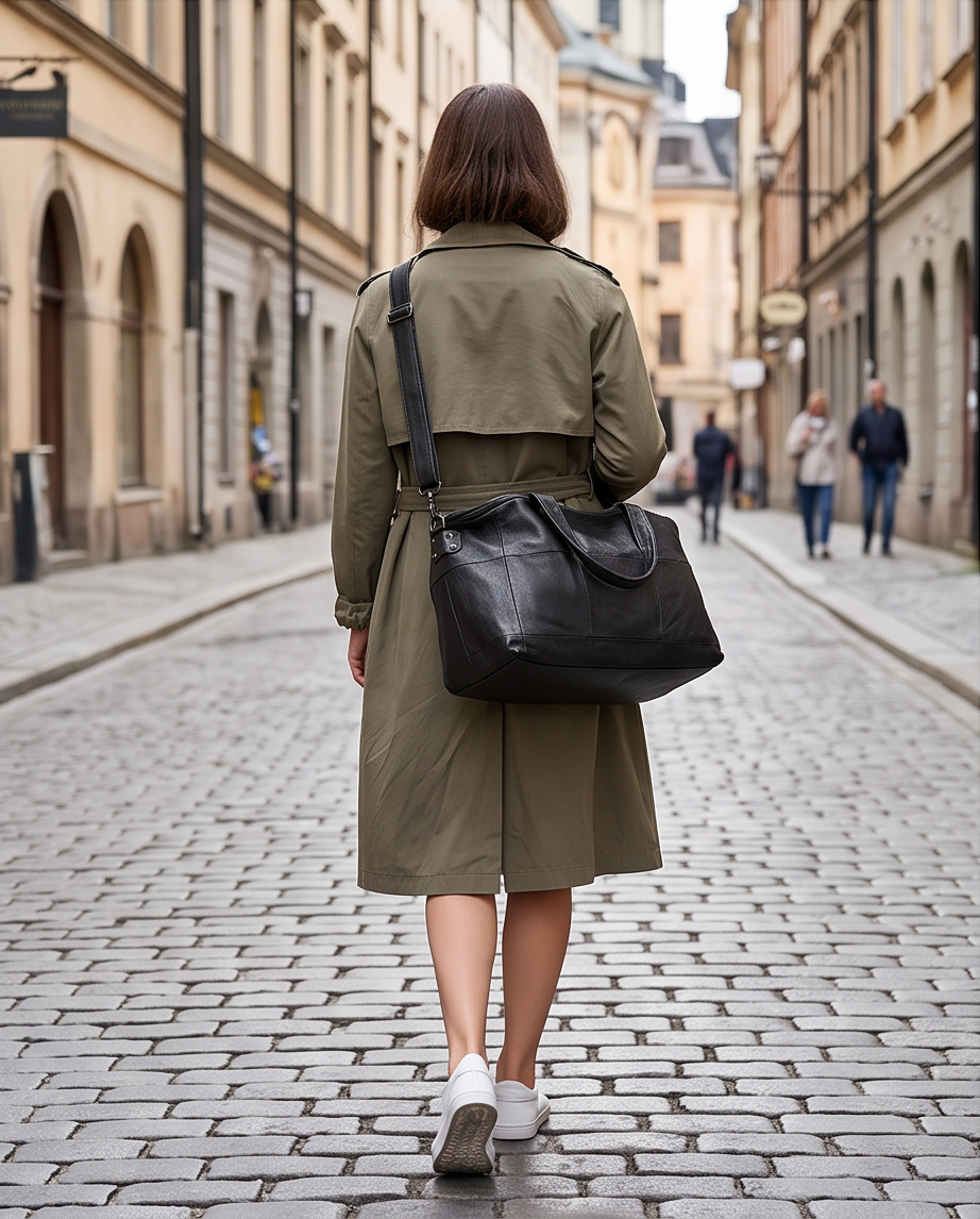 Q-VIVACE Full-Grain Leather Shoulder Duffel Bag for Women – Large Capacity Crossbody & Travel