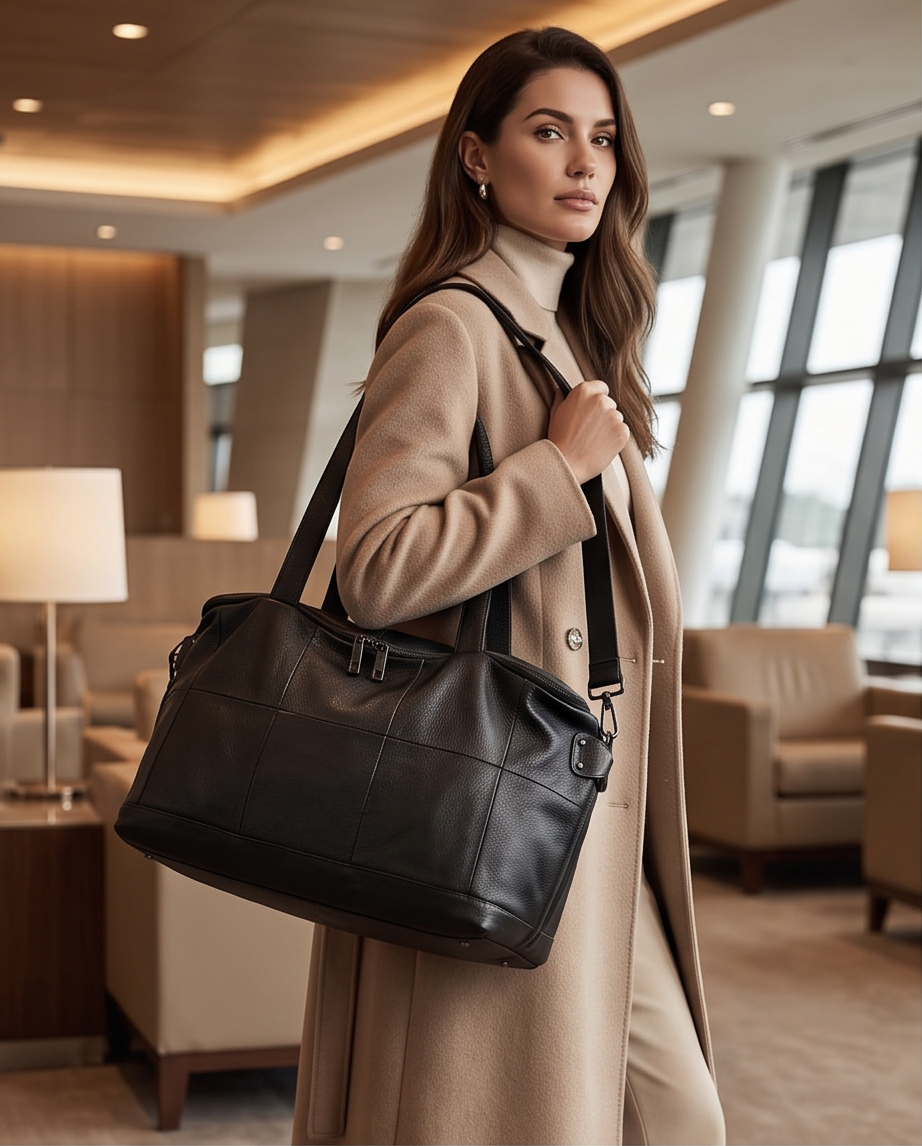 Q-VIVACE Full-Grain Leather Shoulder Duffel Bag for Women – Large Capacity Crossbody & Travel