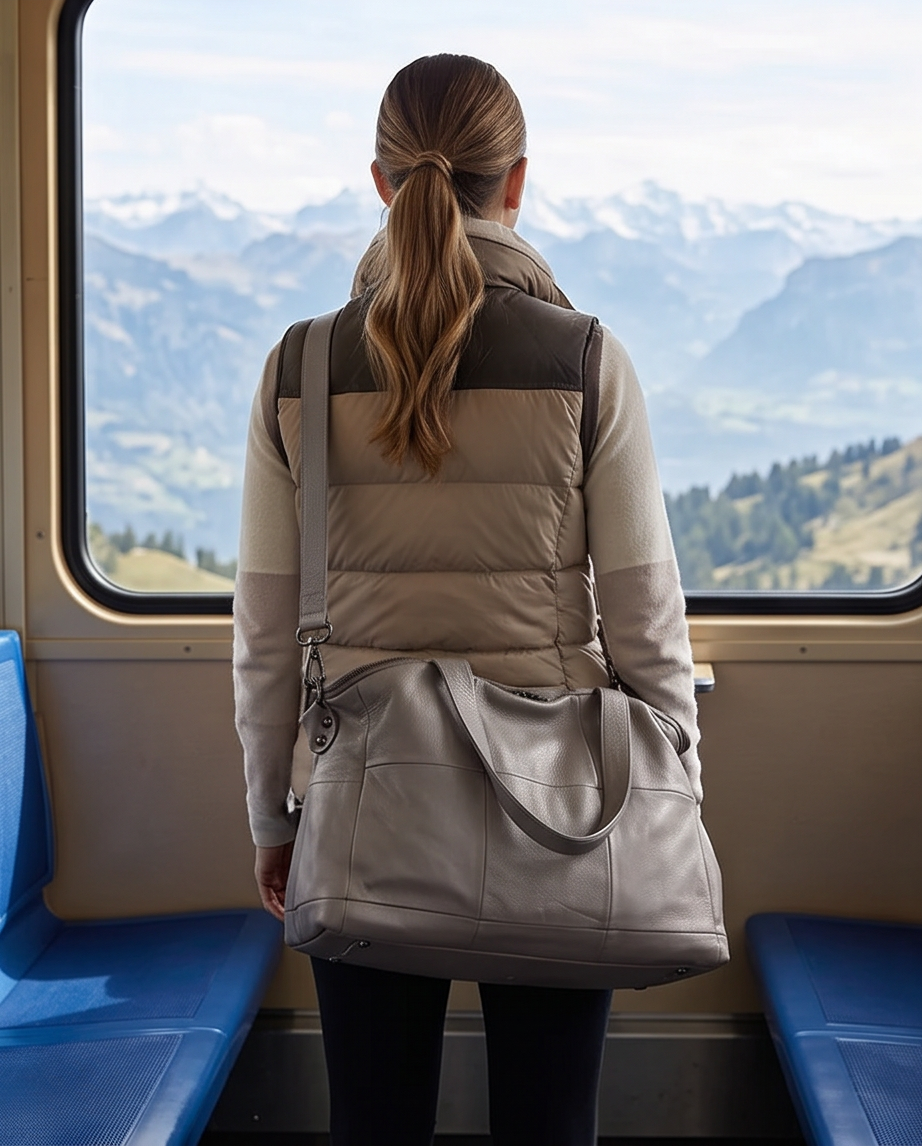 Q-VIVACE Full-Grain Leather Shoulder Duffel Bag for Women – Large Capacity Crossbody & Travel
