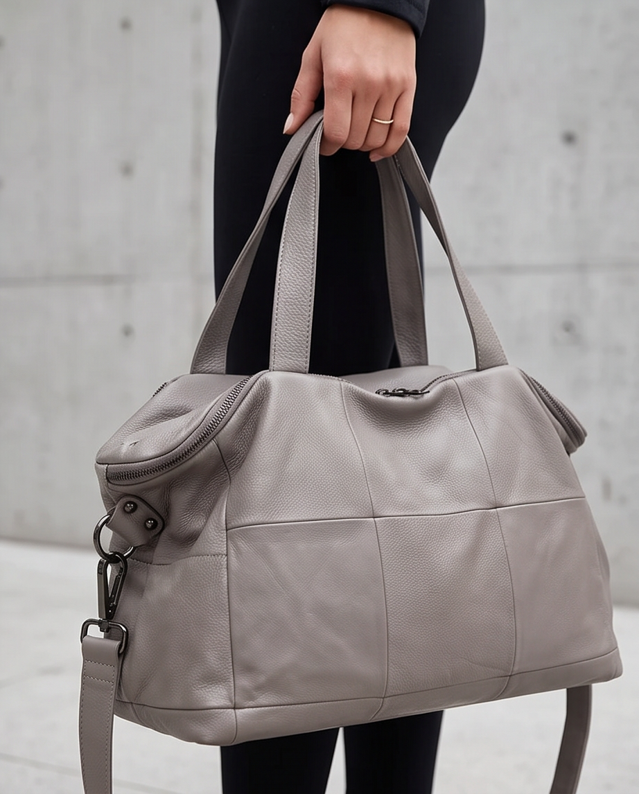 Q-VIVACE Full-Grain Leather Shoulder Duffel Bag for Women – Large Capacity Crossbody & Travel