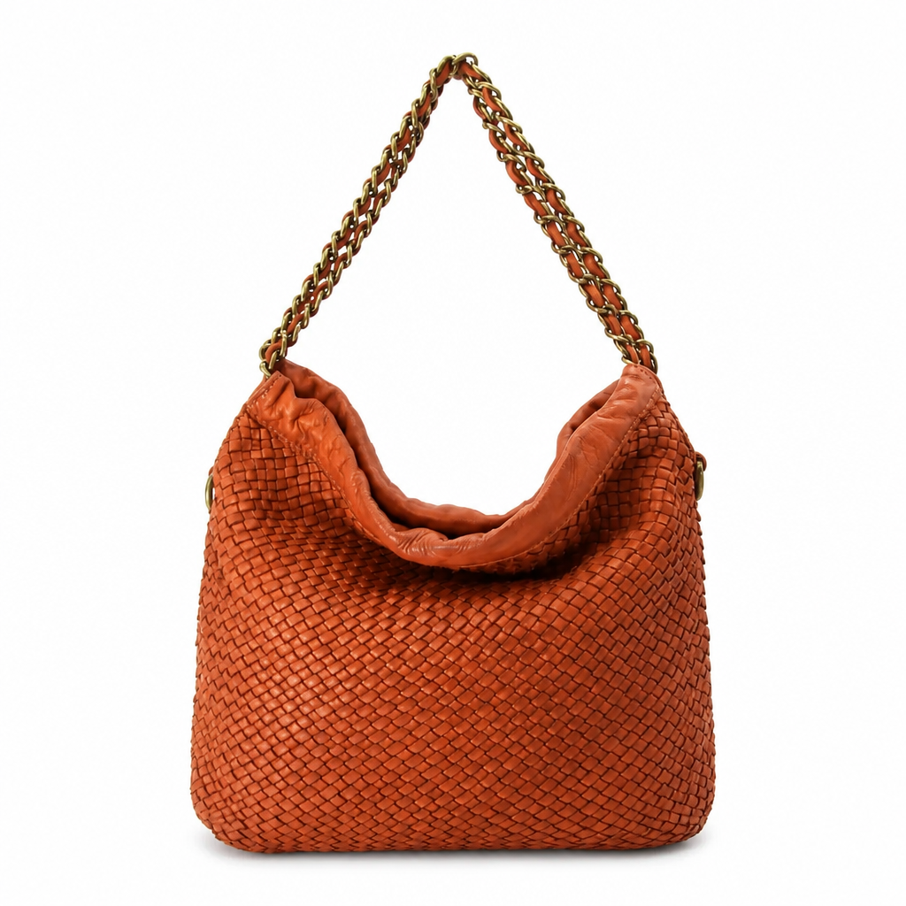 Q-AMOROSA Braided Calfskin Shoulder Bag – Italian Leather, Brass Hardware & Adjustable Strap
