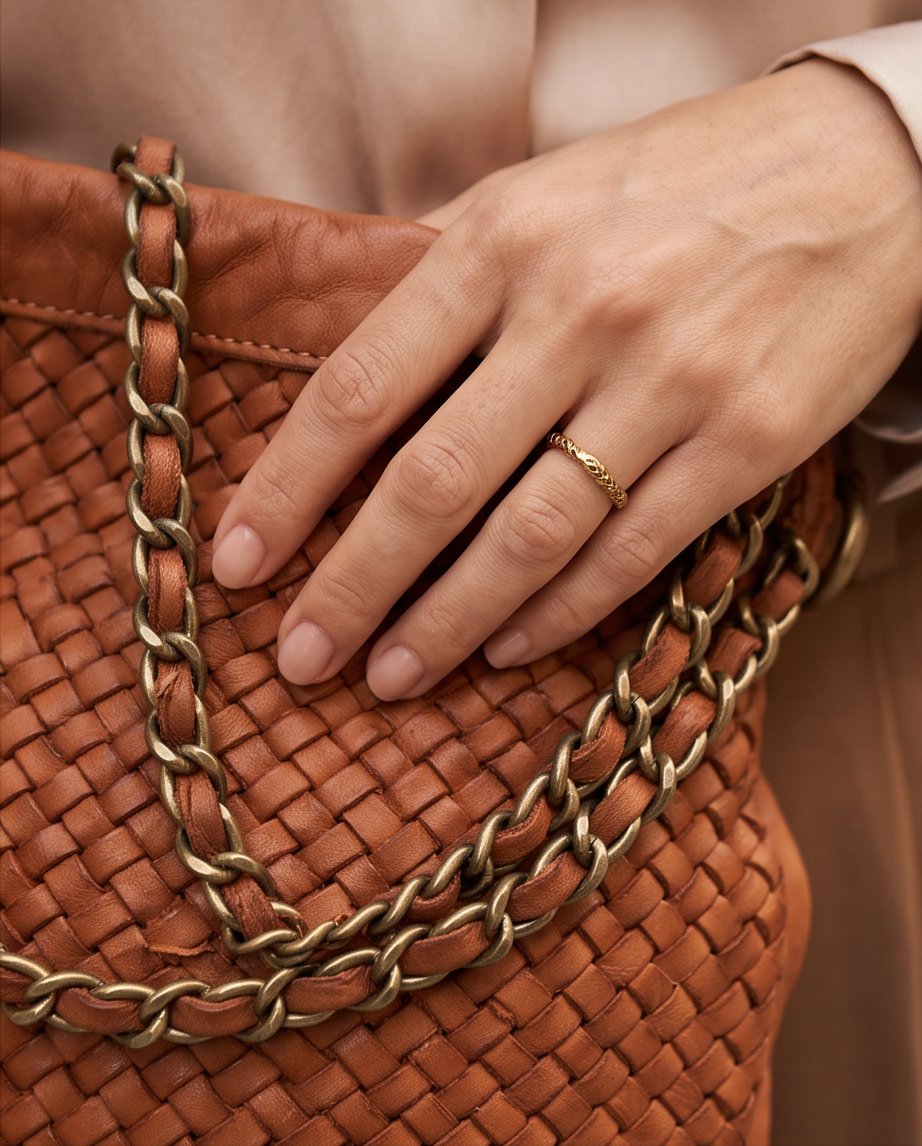 Q-AMOROSA Braided Calfskin Shoulder Bag – Italian Leather, Brass Hardware & Adjustable Strap