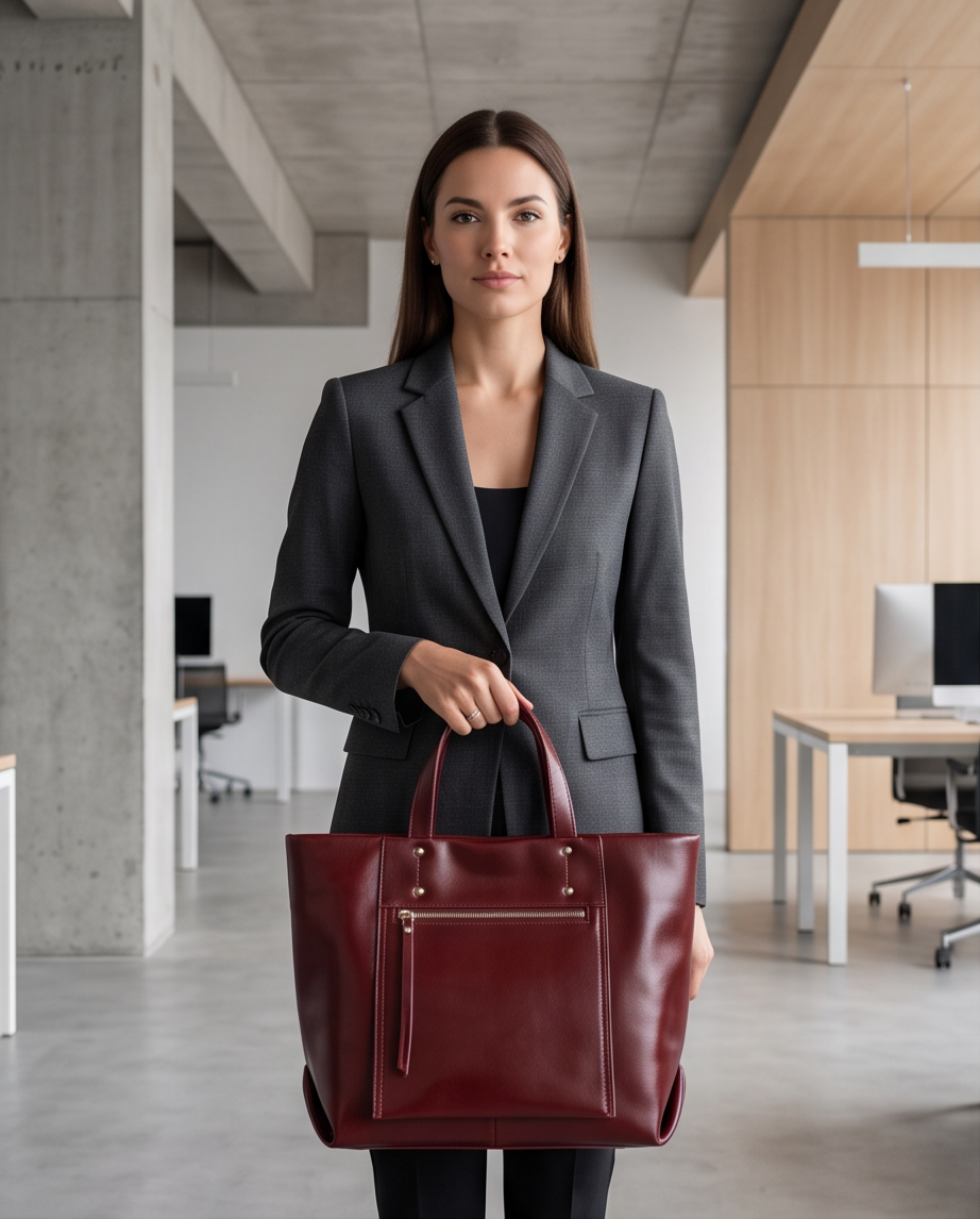 Q-FERA Full-Grain Oil Leather Laptop Tote Bag for Women – 13.3" MacBook, Water-Resistant