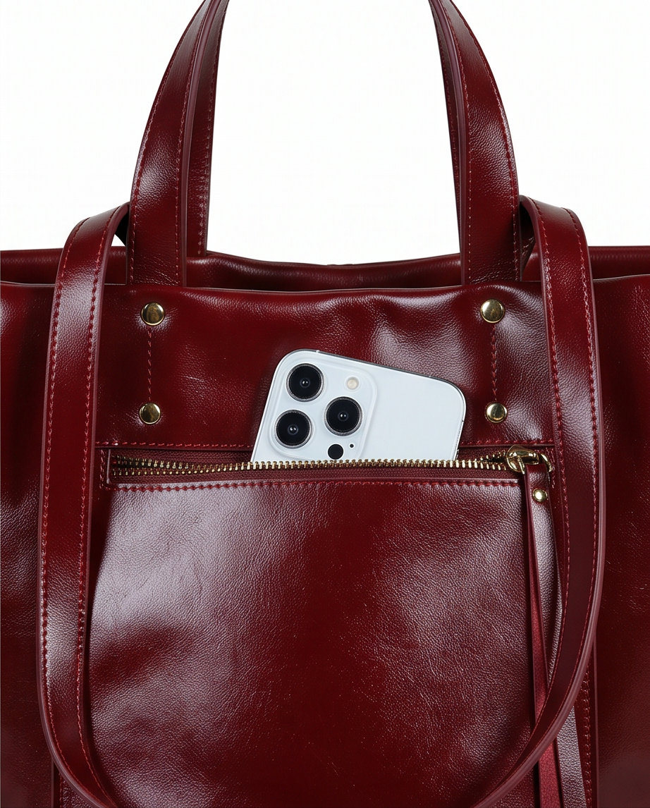 Q-FERA Full-Grain Oil Leather Laptop Tote Bag for Women – 13.3" MacBook, Water-Resistant