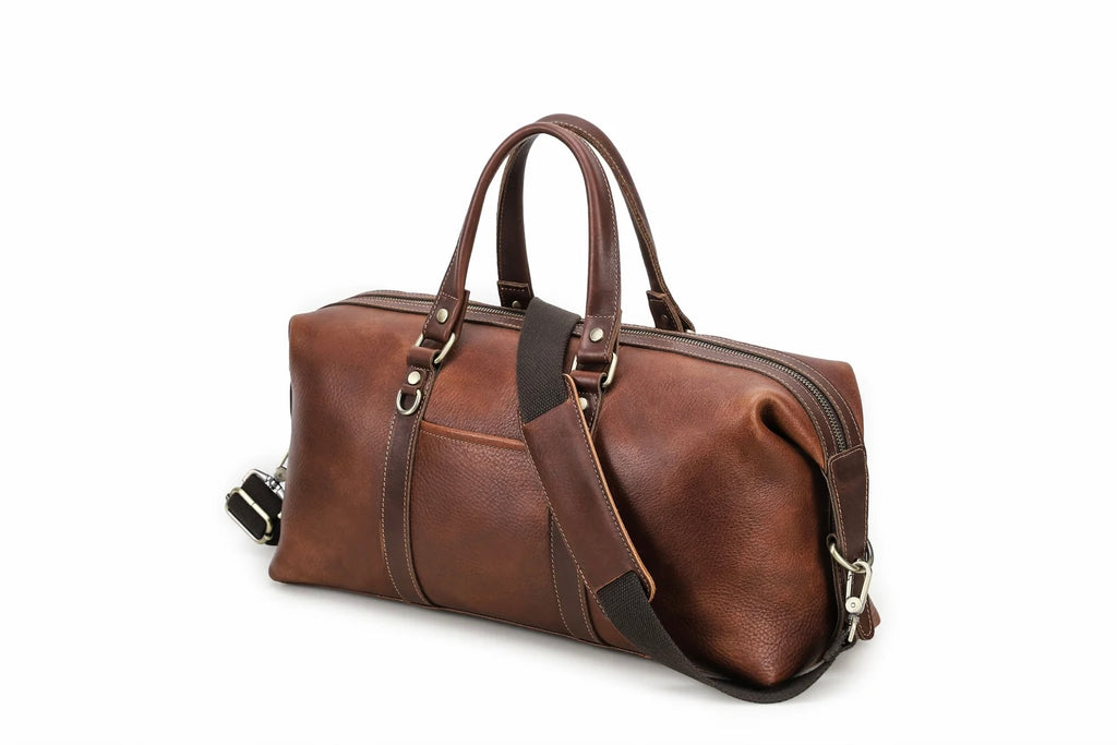 Q-FRONTIER Luxury Full-Grain Leather Duffel Bag for Men – 44L Gym, Travel & Weekend Bag