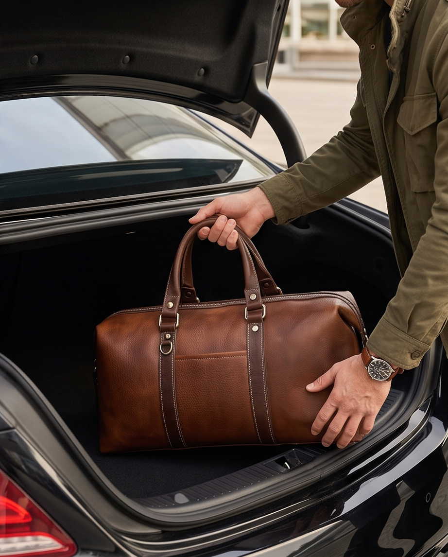 Q-FRONTIER Luxury Full-Grain Leather Duffel Bag for Men – 44L Gym, Travel & Weekend Bag