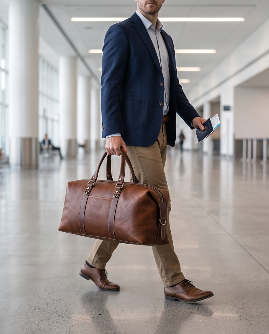 Q-FRONTIER Luxury Full-Grain Leather Duffel Bag for Men – 44L Gym, Travel & Weekend Bag