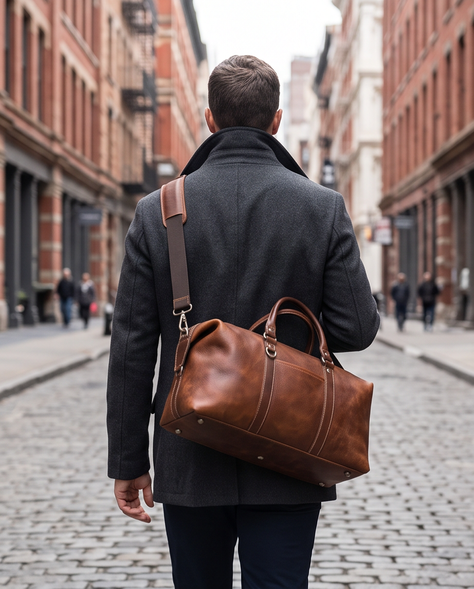 Q-FRONTIER Luxury Full-Grain Leather Duffel Bag for Men – 44L Gym, Travel & Weekend Bag