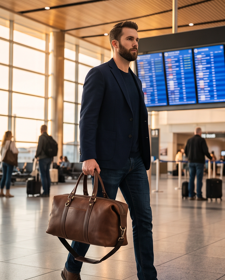 Q-FRONTIER Luxury Full-Grain Leather Duffel Bag for Men – 44L Gym, Travel & Weekend Bag