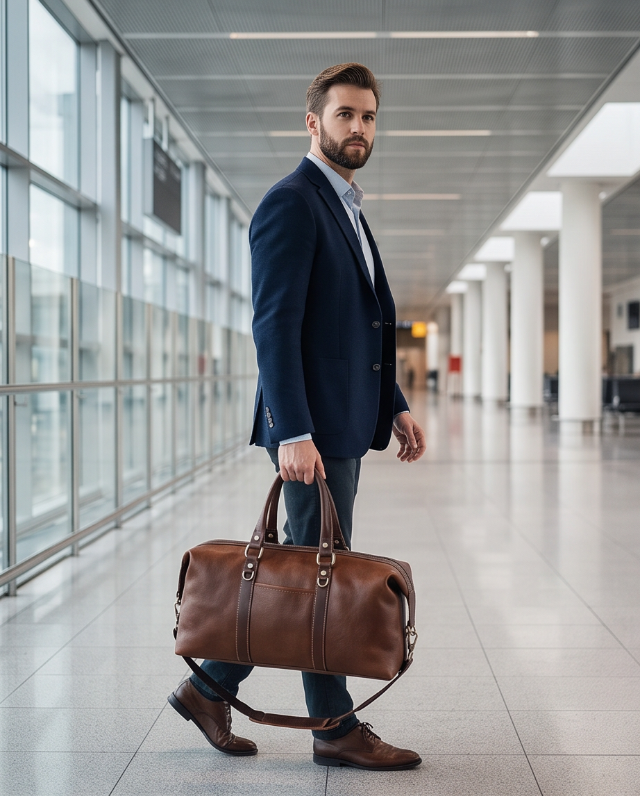 Q-FRONTIER Luxury Full-Grain Leather Duffel Bag for Men – 44L Gym, Travel & Weekend Bag