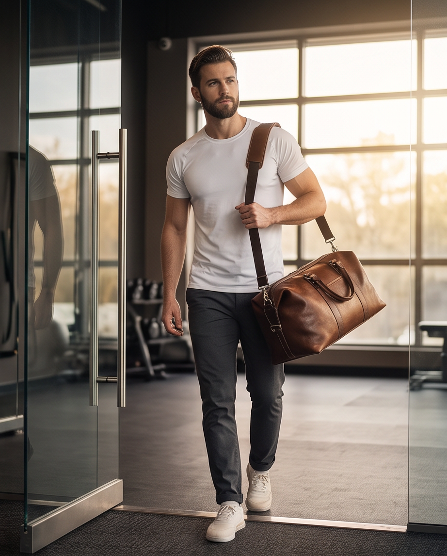 Q-FRONTIER Luxury Full-Grain Leather Duffel Bag for Men – 44L Gym, Travel & Weekend Bag