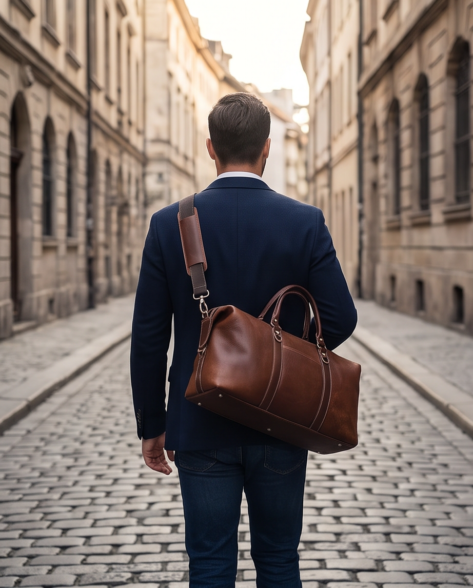 Q-FRONTIER Luxury Full-Grain Leather Duffel Bag for Men – 44L Gym, Travel & Weekend Bag