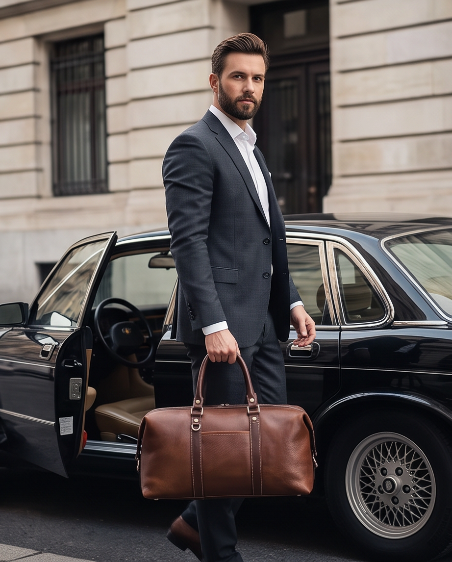 Q-FRONTIER Luxury Full-Grain Leather Duffel Bag for Men – 44L Gym, Travel & Weekend Bag