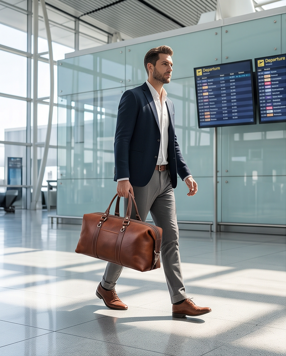 Q-FRONTIER Luxury Full-Grain Leather Duffel Bag for Men – 44L Gym, Travel & Weekend Bag