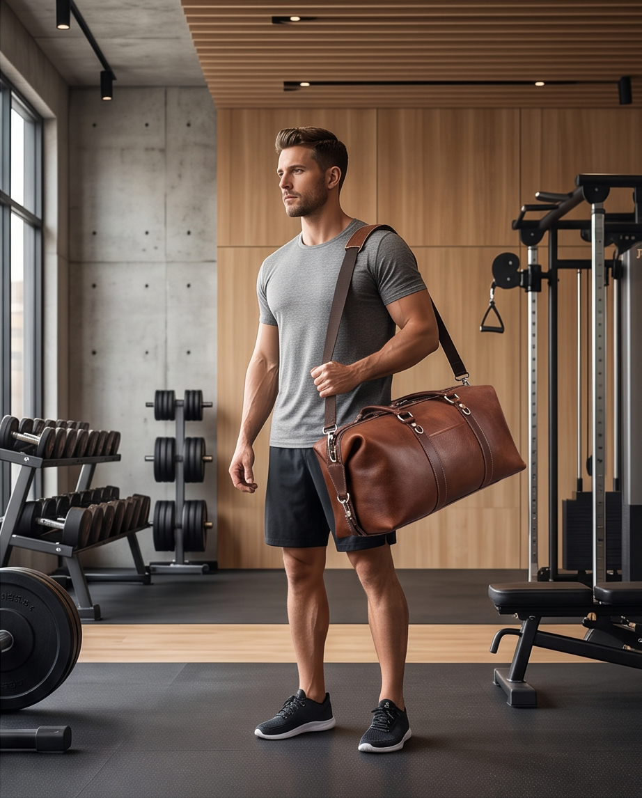 Q-FRONTIER Luxury Full-Grain Leather Duffel Bag for Men – 44L Gym, Travel & Weekend Bag