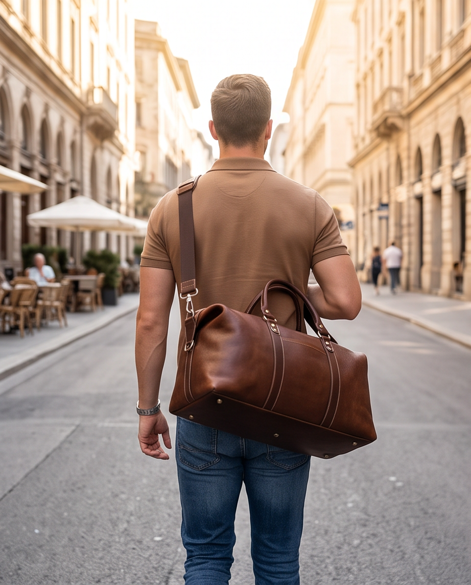 Q-FRONTIER Luxury Full-Grain Leather Duffel Bag for Men – 44L Gym, Travel & Weekend Bag