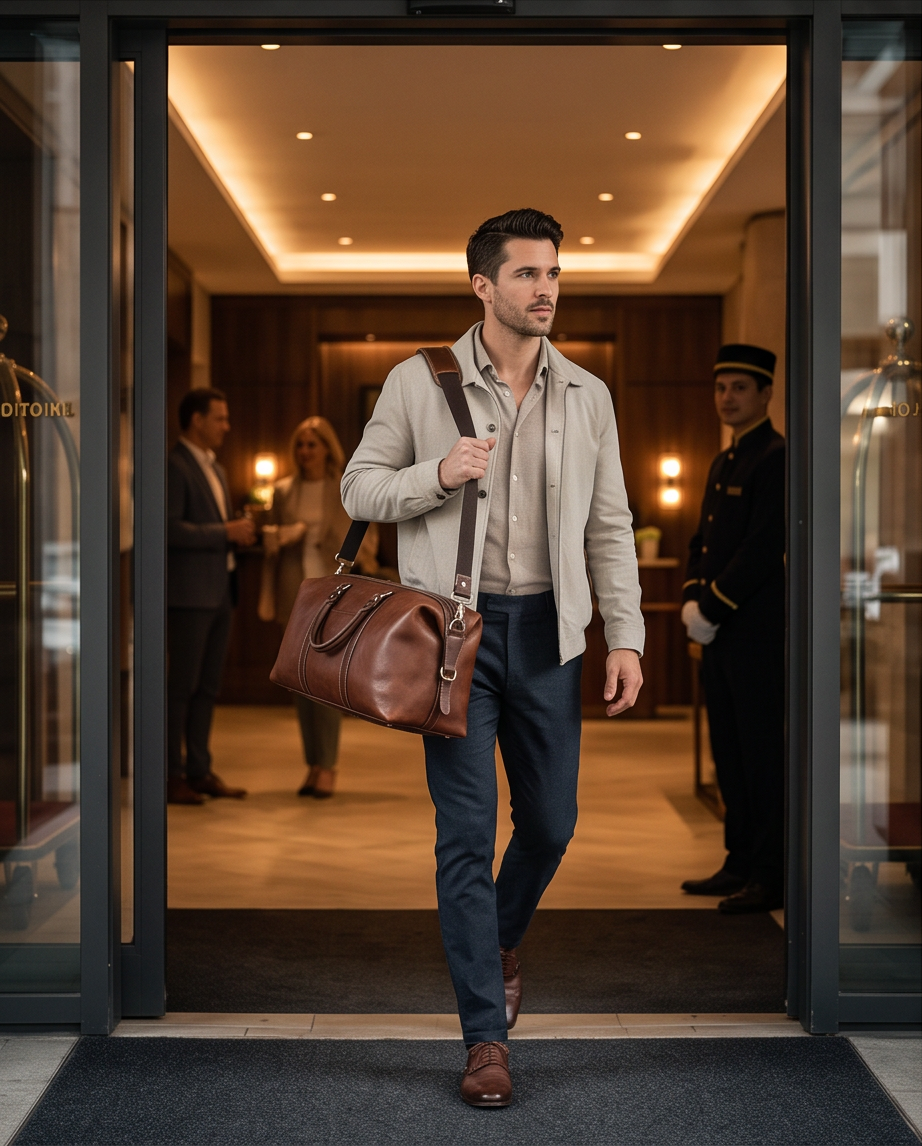 Q-FRONTIER Luxury Full-Grain Leather Duffel Bag for Men – 44L Gym, Travel & Weekend Bag