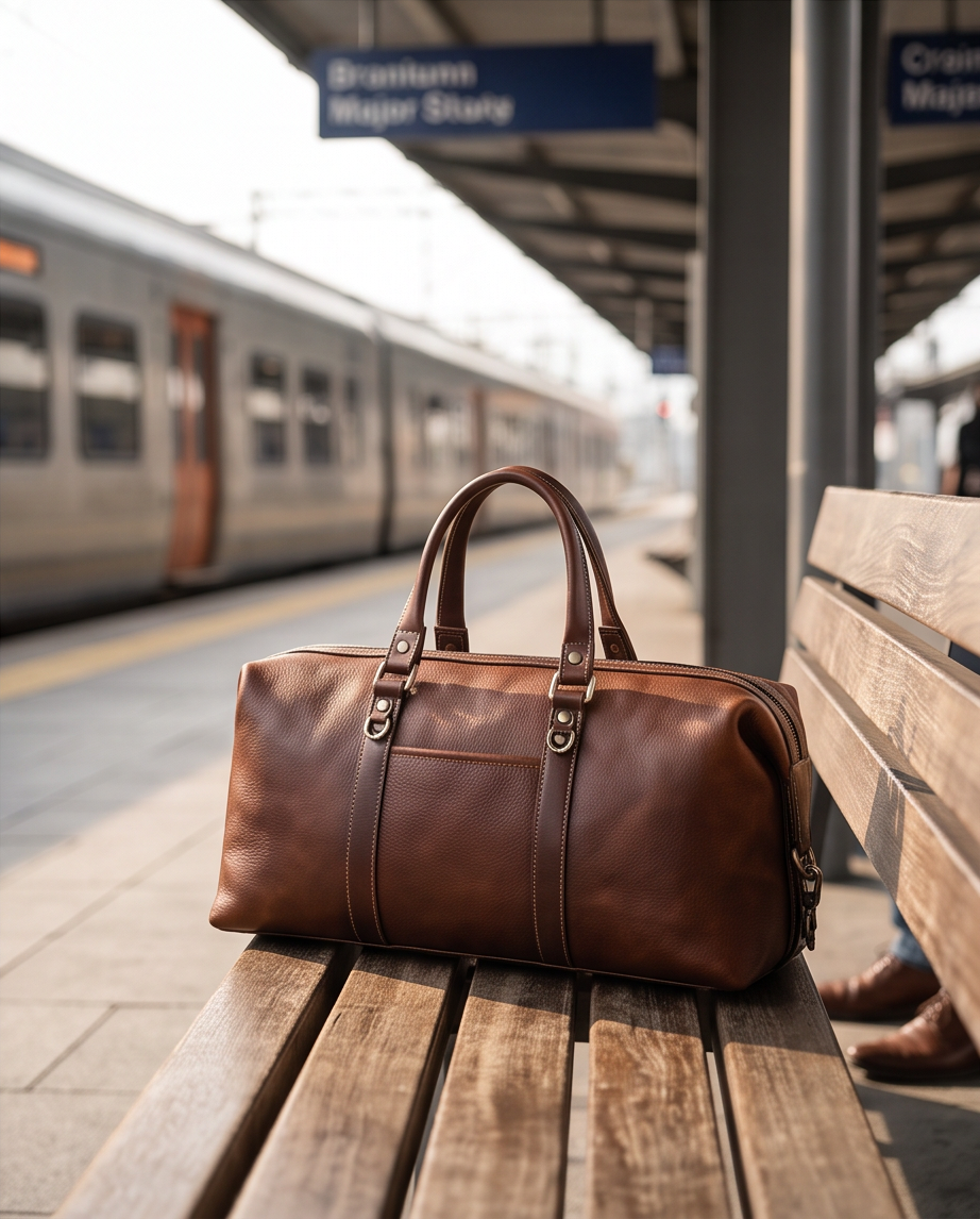 Q-FRONTIER Luxury Full-Grain Leather Duffel Bag for Men – 44L Gym, Travel & Weekend Bag