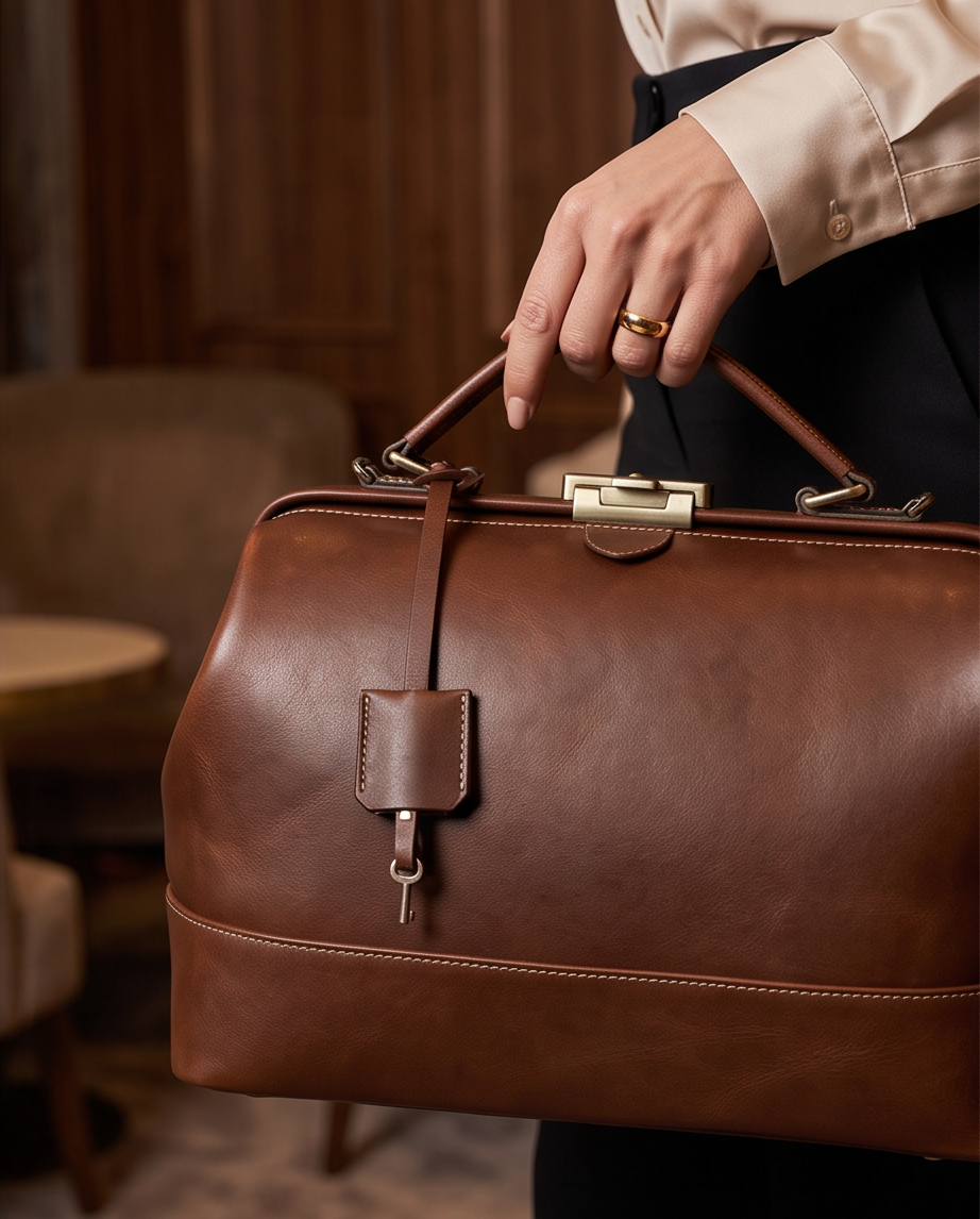 Q-FORTIVA Vintage Lockable Full-Grain Leather Work Bag for Women – 13.3" MacBook, 3-Way Carry
