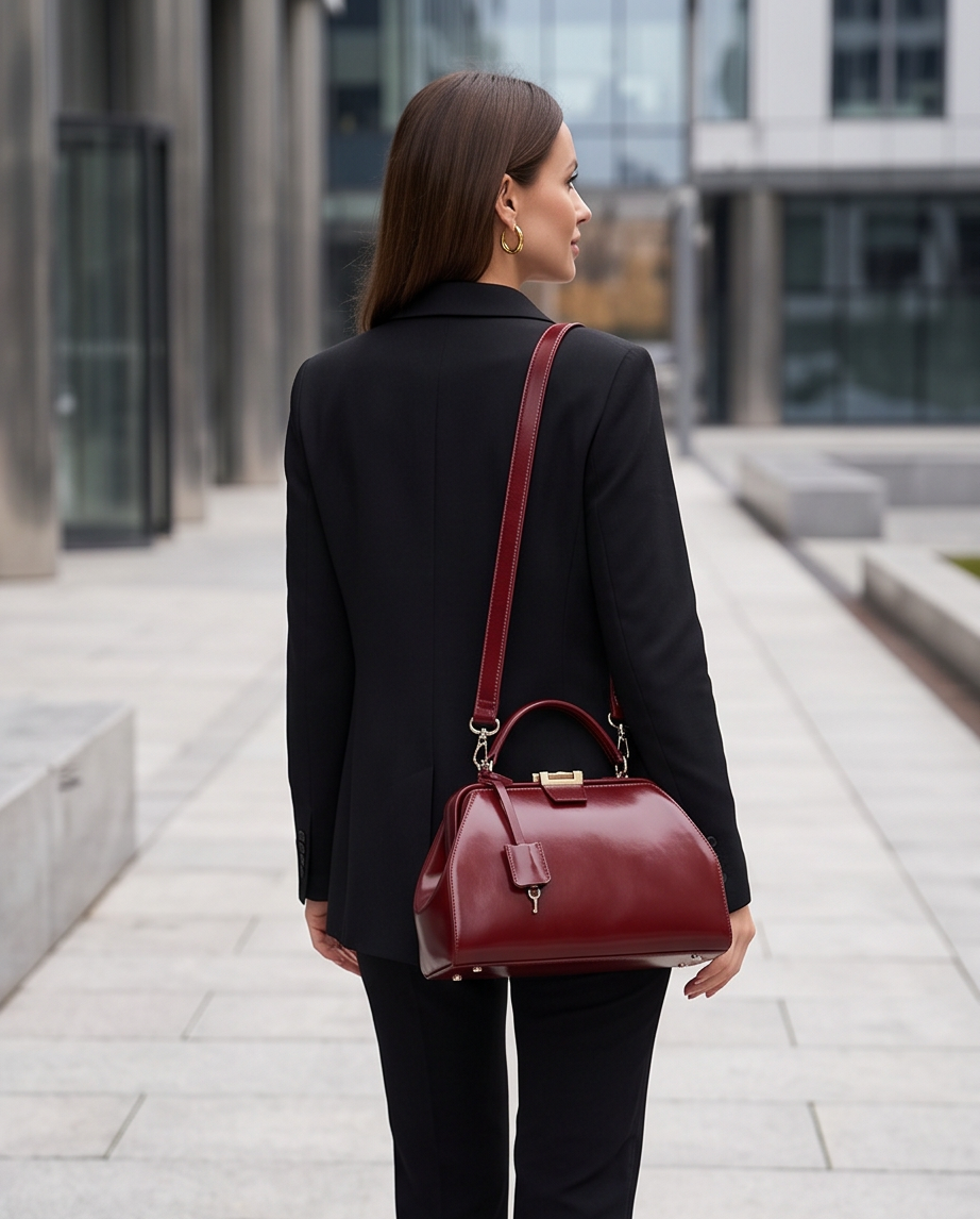 Q-LEVANA Luxury Full-Grain Leather Crossbody Shoulder Bag for Women – Anti-Theft Lock, Vintage Style