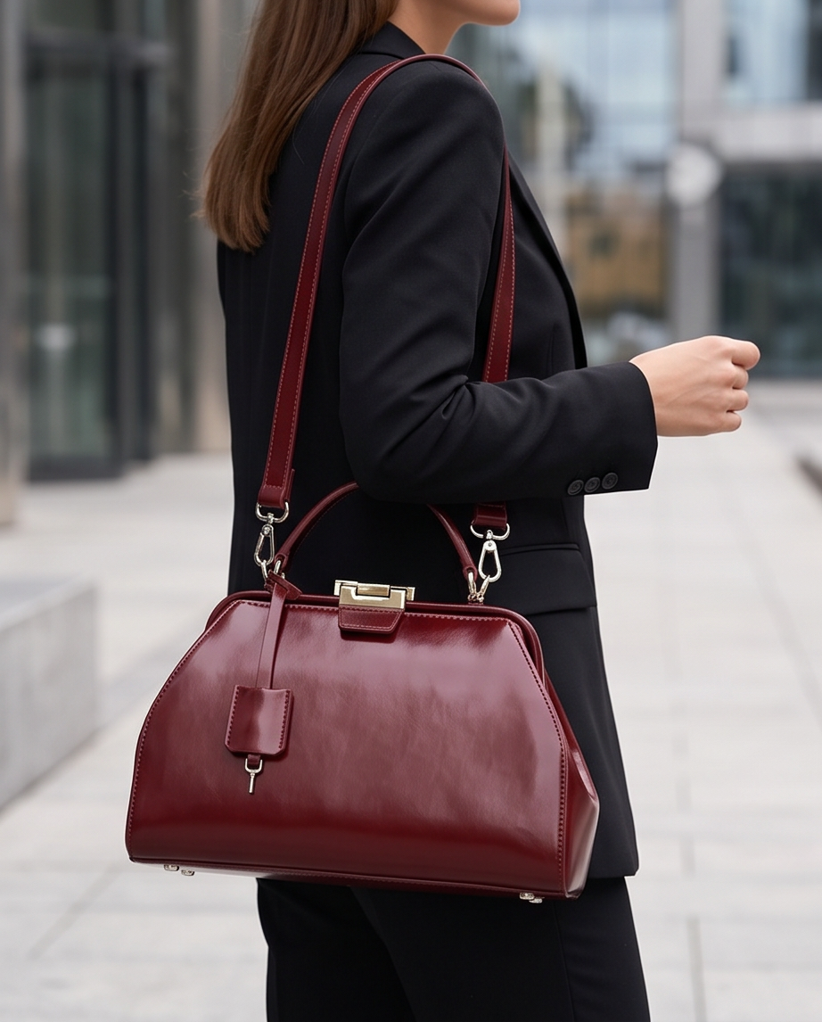 Q-LEVANA Luxury Full-Grain Leather Crossbody Shoulder Bag for Women – Anti-Theft Lock, Vintage Style