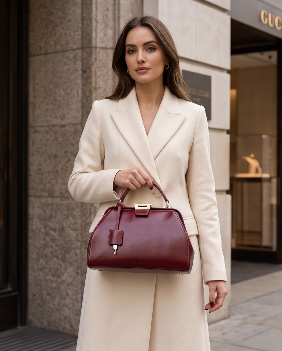 Q-LEVANA Luxury Full-Grain Leather Crossbody Shoulder Bag for Women – Anti-Theft Lock, Vintage Style