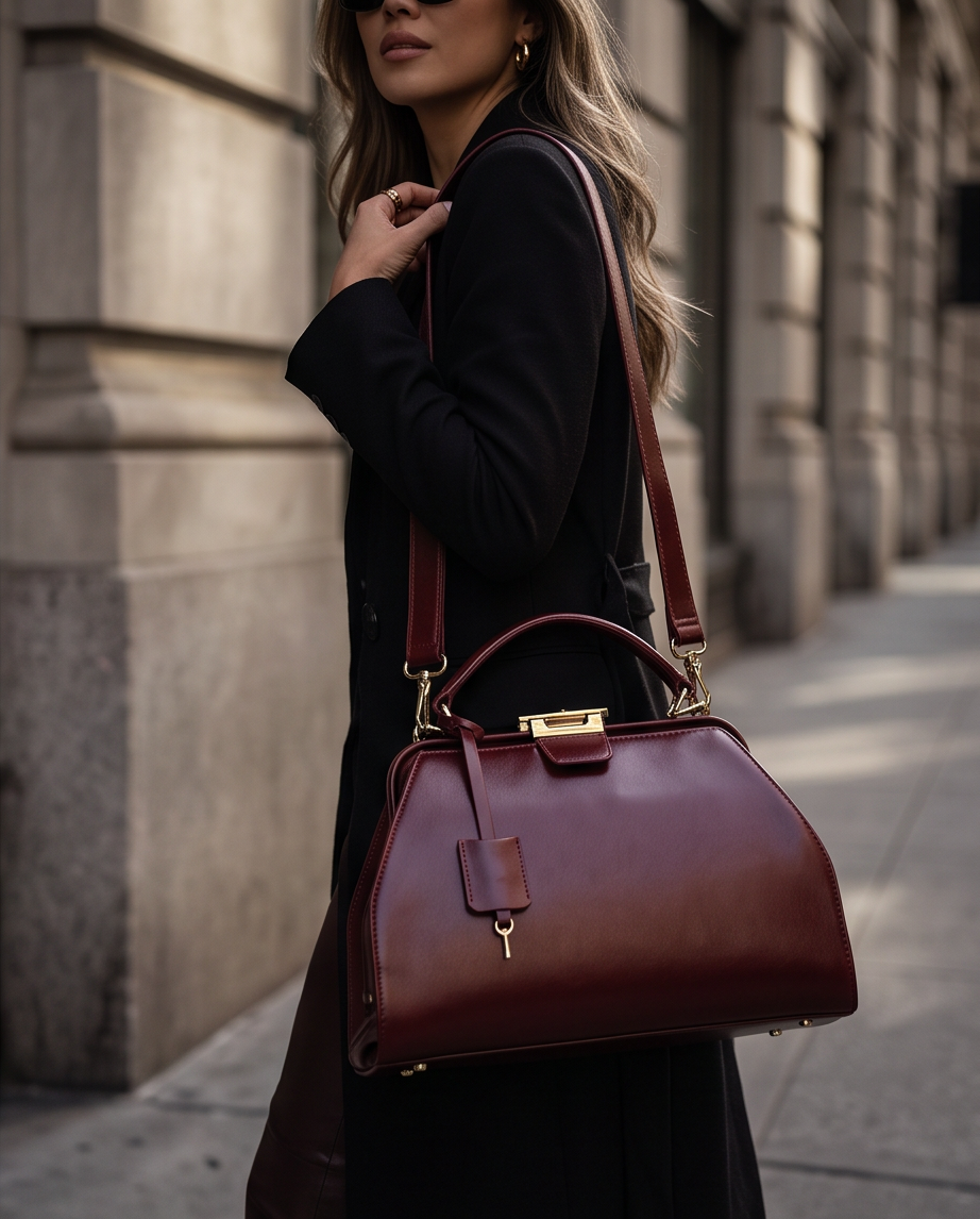 Q-LEVANA Luxury Full-Grain Leather Crossbody Shoulder Bag for Women – Anti-Theft Lock, Vintage Style