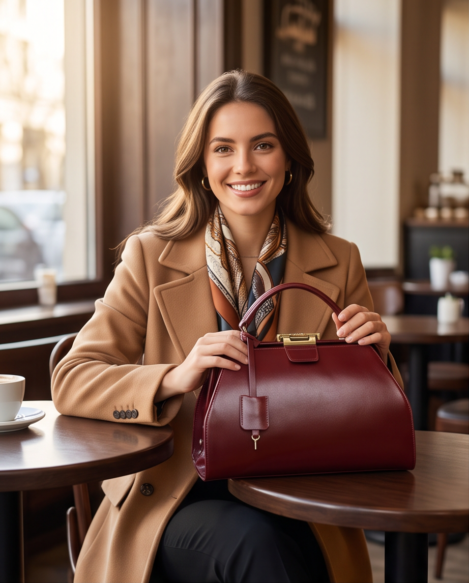 Q-LEVANA Luxury Full-Grain Leather Crossbody Shoulder Bag for Women – Anti-Theft Lock, Vintage Style