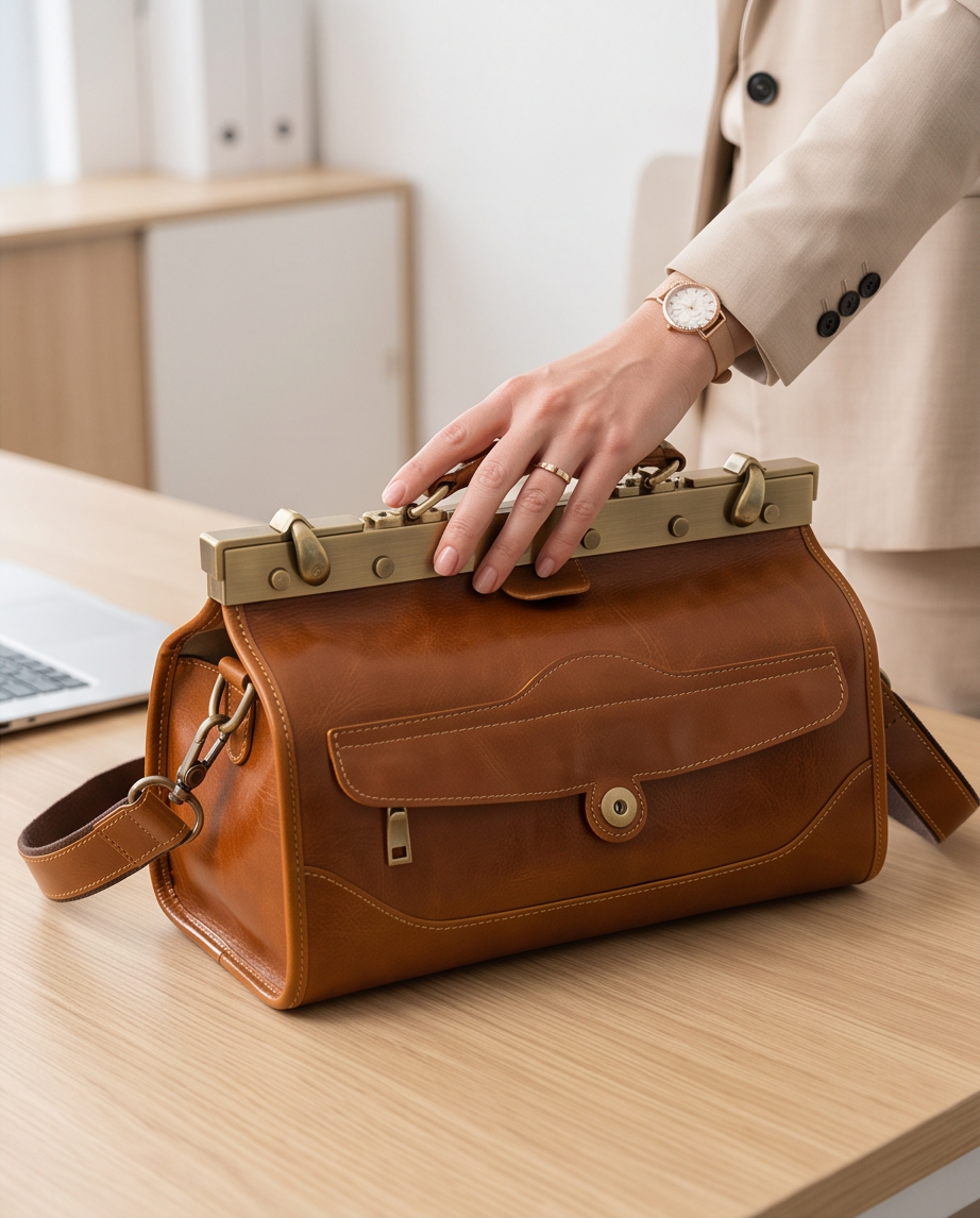 Q-MARVELLA Vintage Luxury Mini Box Handbag for Women – Full-Grain Vegetable-Tanned Leather, Kiss-Lock