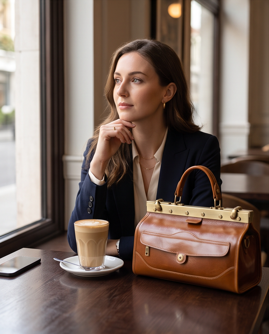 Q-MARVELLA Vintage Luxury Mini Box Handbag for Women – Full-Grain Vegetable-Tanned Leather, Kiss-Lock