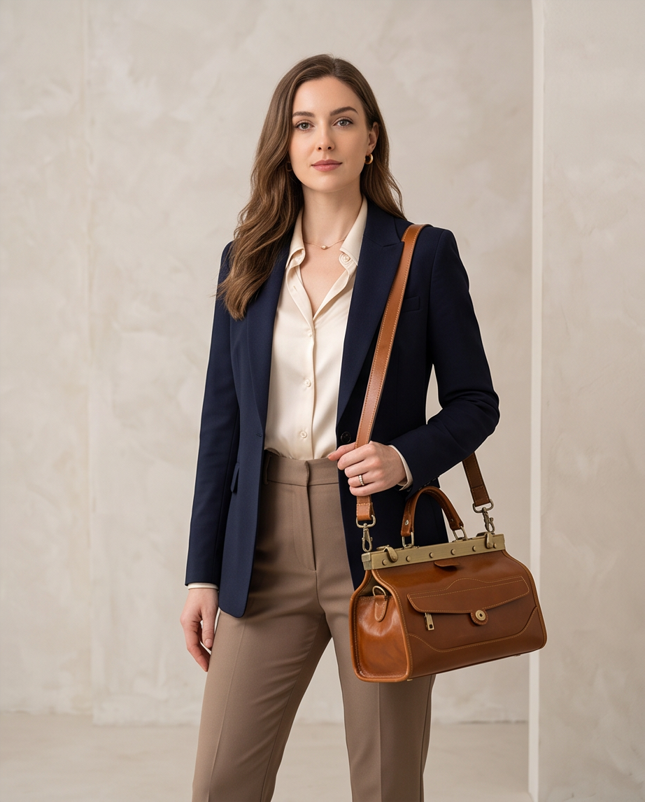 Q-MARVELLA Vintage Luxury Mini Box Handbag for Women – Full-Grain Vegetable-Tanned Leather, Kiss-Lock