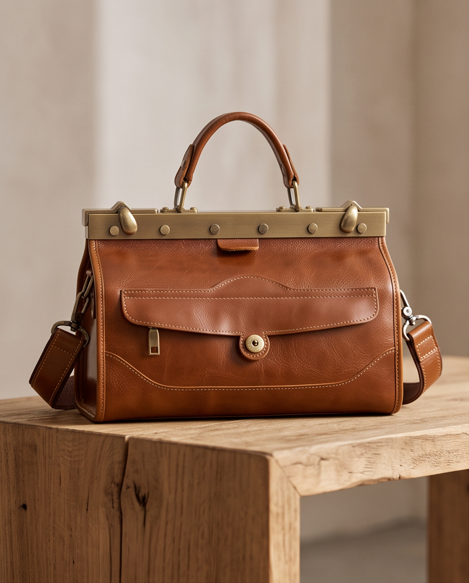 Q-MARVELLA Vintage Luxury Mini Box Handbag for Women – Full-Grain Vegetable-Tanned Leather, Kiss-Lock
