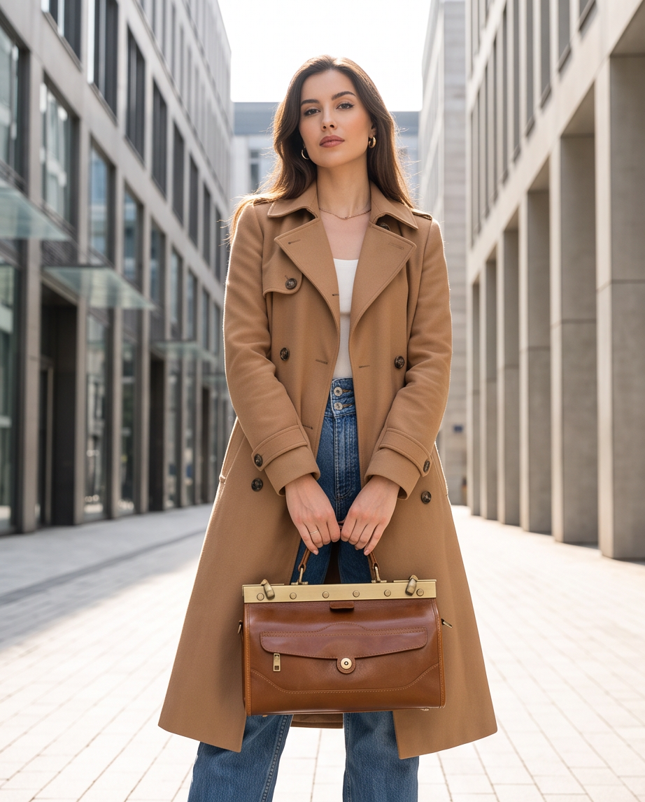 Q-MARVELLA Vintage Luxury Mini Box Handbag for Women – Full-Grain Vegetable-Tanned Leather, Kiss-Lock