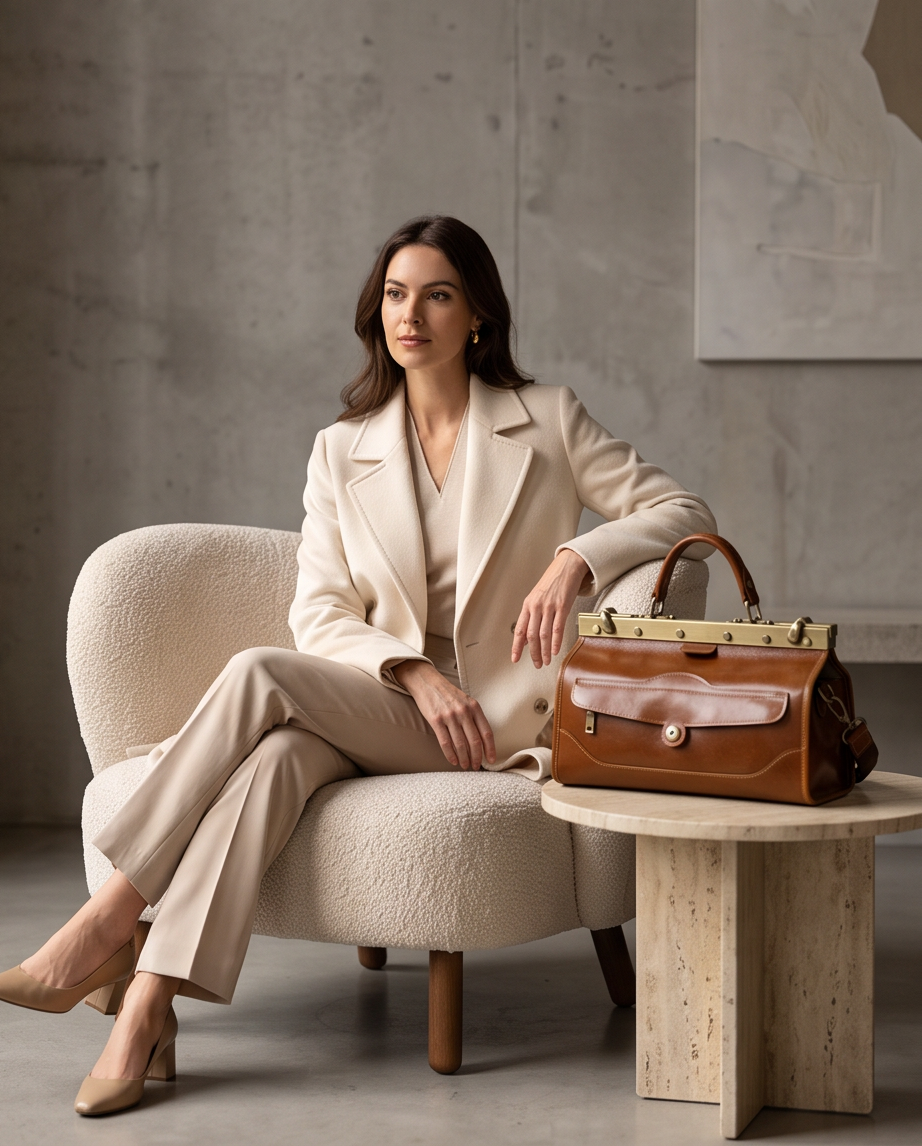 Q-MARVELLA Vintage Luxury Mini Box Handbag for Women – Full-Grain Vegetable-Tanned Leather, Kiss-Lock