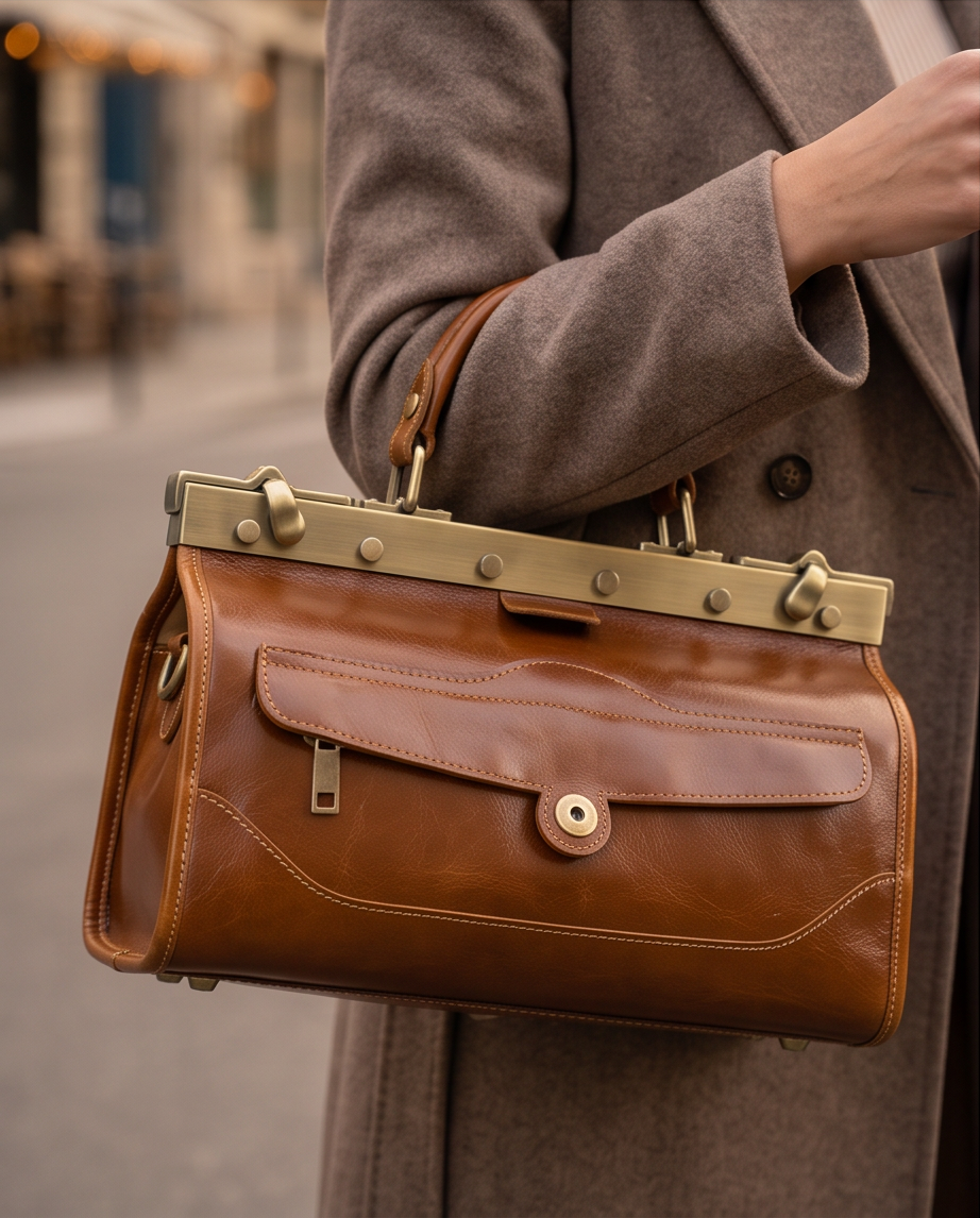 Q-MARVELLA Vintage Luxury Mini Box Handbag for Women – Full-Grain Vegetable-Tanned Leather, Kiss-Lock