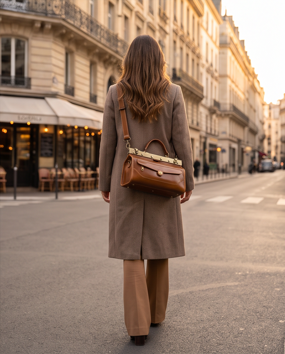 Q-MARVELLA Vintage Luxury Mini Box Handbag for Women – Full-Grain Vegetable-Tanned Leather, Kiss-Lock