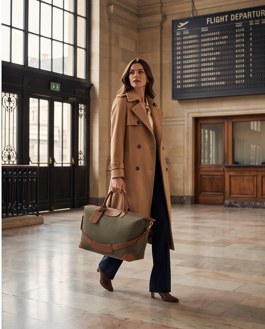 Q-CARA Large Nylon & Leather Travel Tote Bag for Women – Laptop Compartment, Waterproof