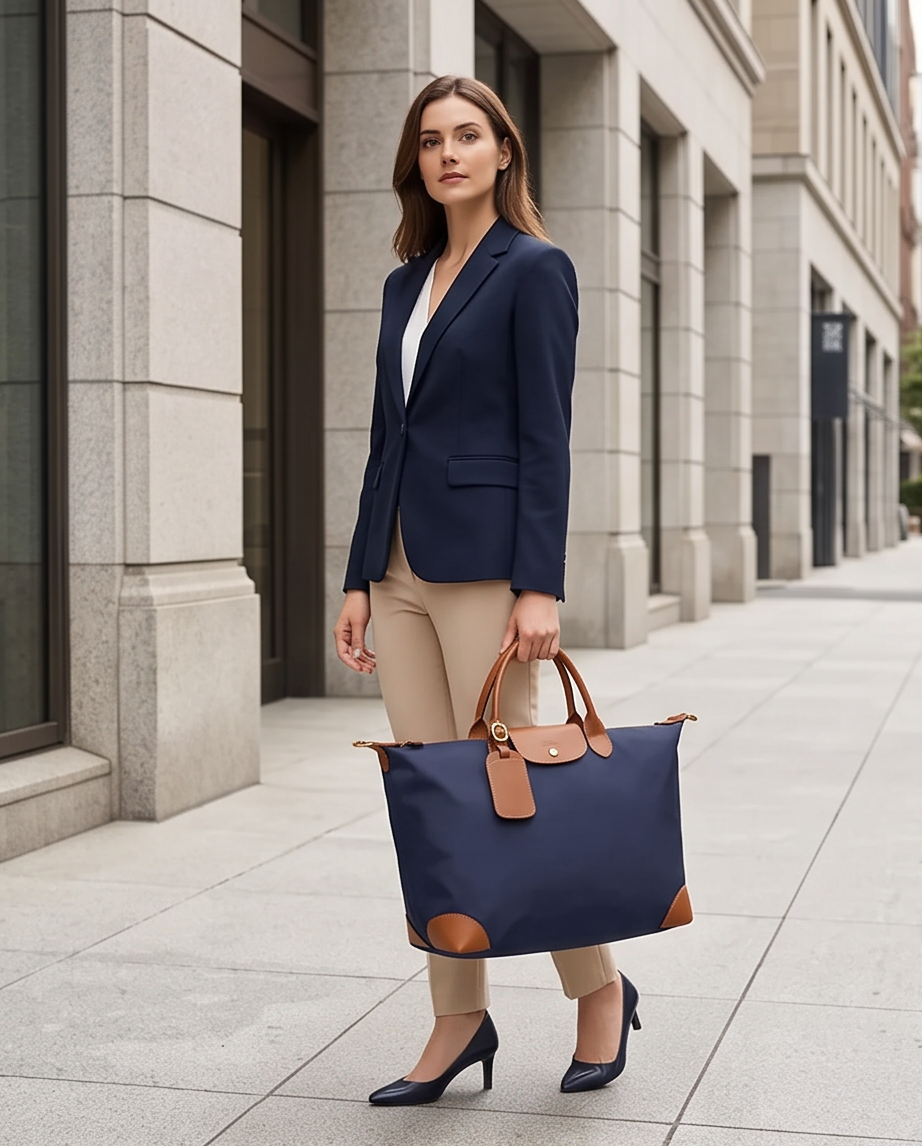 Q-VAULTO Premium Nylon & Leather Travel Tote Bag – 14" Laptop, Waterproof, Work & Travel