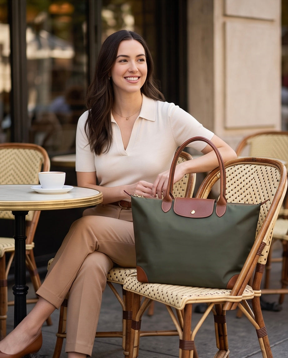 Q-VELORA Medium Nylon & Leather Travel Tote Bag – Waterproof, Laptop Compartment, 2-Way Carry