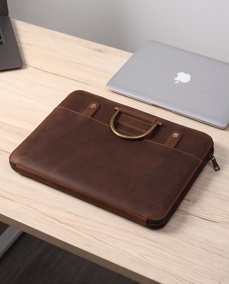 Q-MYSTIC Crazy Horse Leather Laptop Messenger Bag for Men – Slim Briefcase, Business & Daily Use