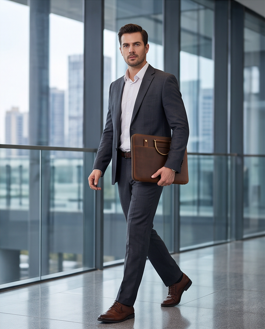 Q-MYSTIC Crazy Horse Leather Laptop Messenger Bag for Men – Slim Briefcase, Business & Daily Use