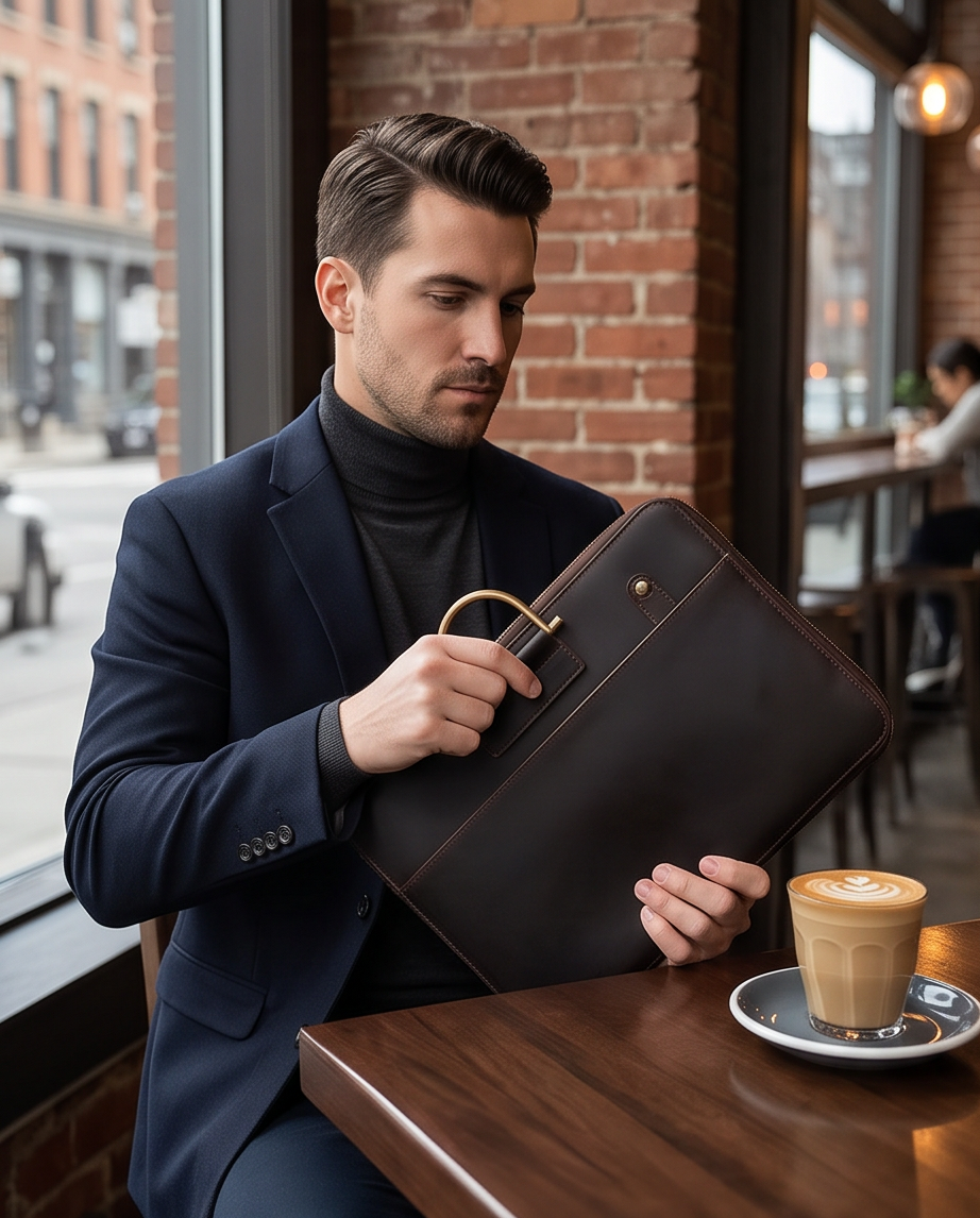 Q-MYSTIC Crazy Horse Leather Laptop Messenger Bag for Men – Slim Briefcase, Business & Daily Use