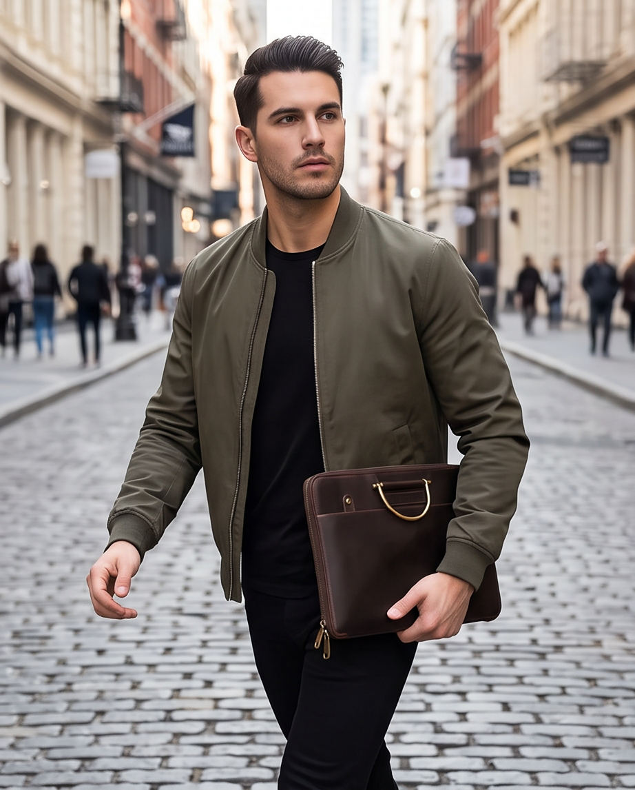 Q-MYSTIC Crazy Horse Leather Laptop Messenger Bag for Men – Slim Briefcase, Business & Daily Use