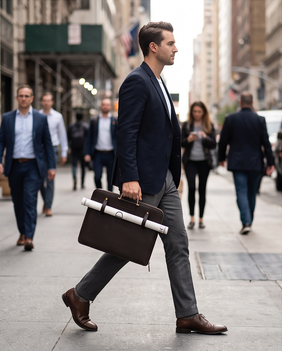 Q-MYSTIC Crazy Horse Leather Laptop Messenger Bag for Men – Slim Briefcase, Business & Daily Use