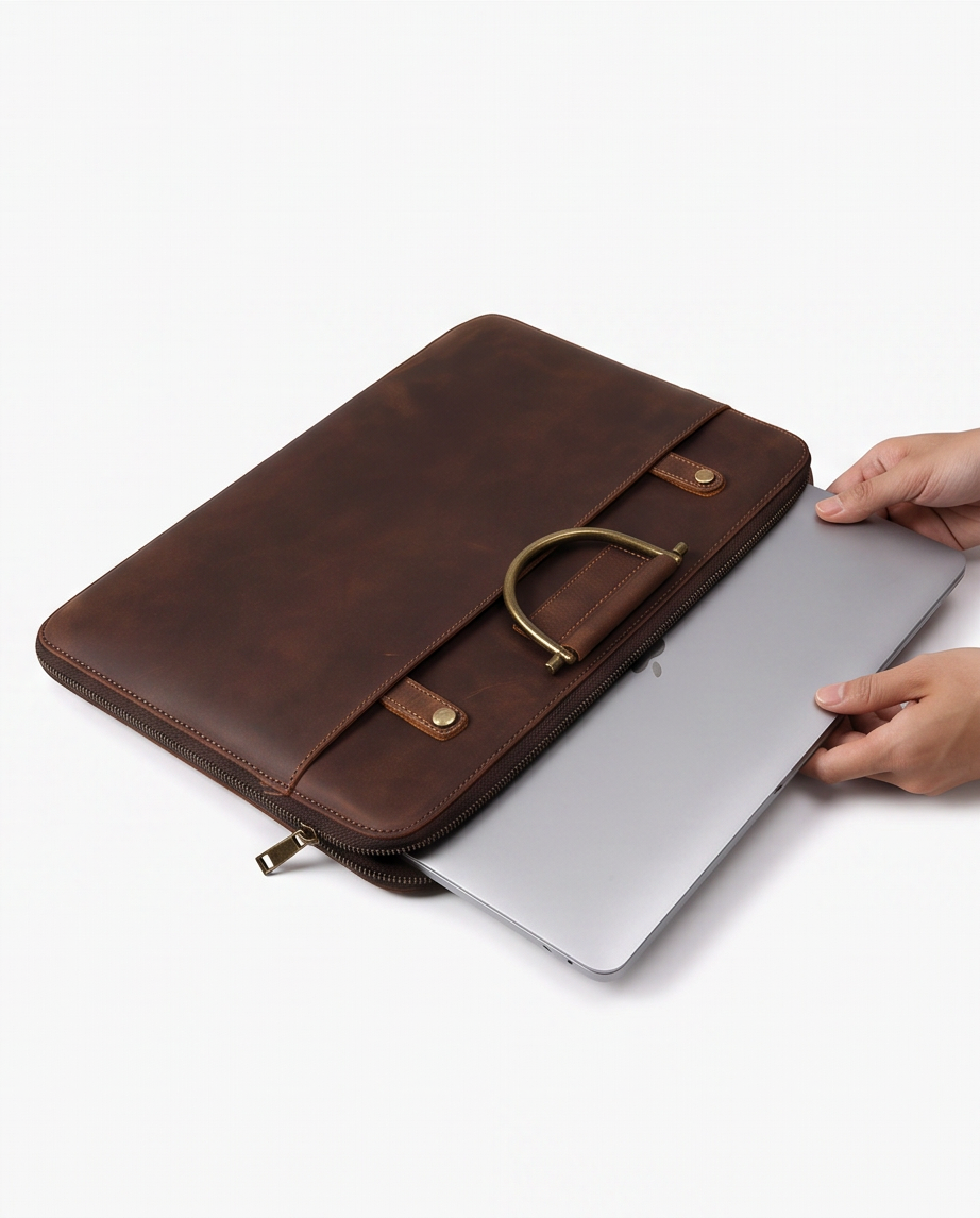 Q-MYSTIC Crazy Horse Leather Laptop Messenger Bag for Men – Slim Briefcase, Business & Daily Use