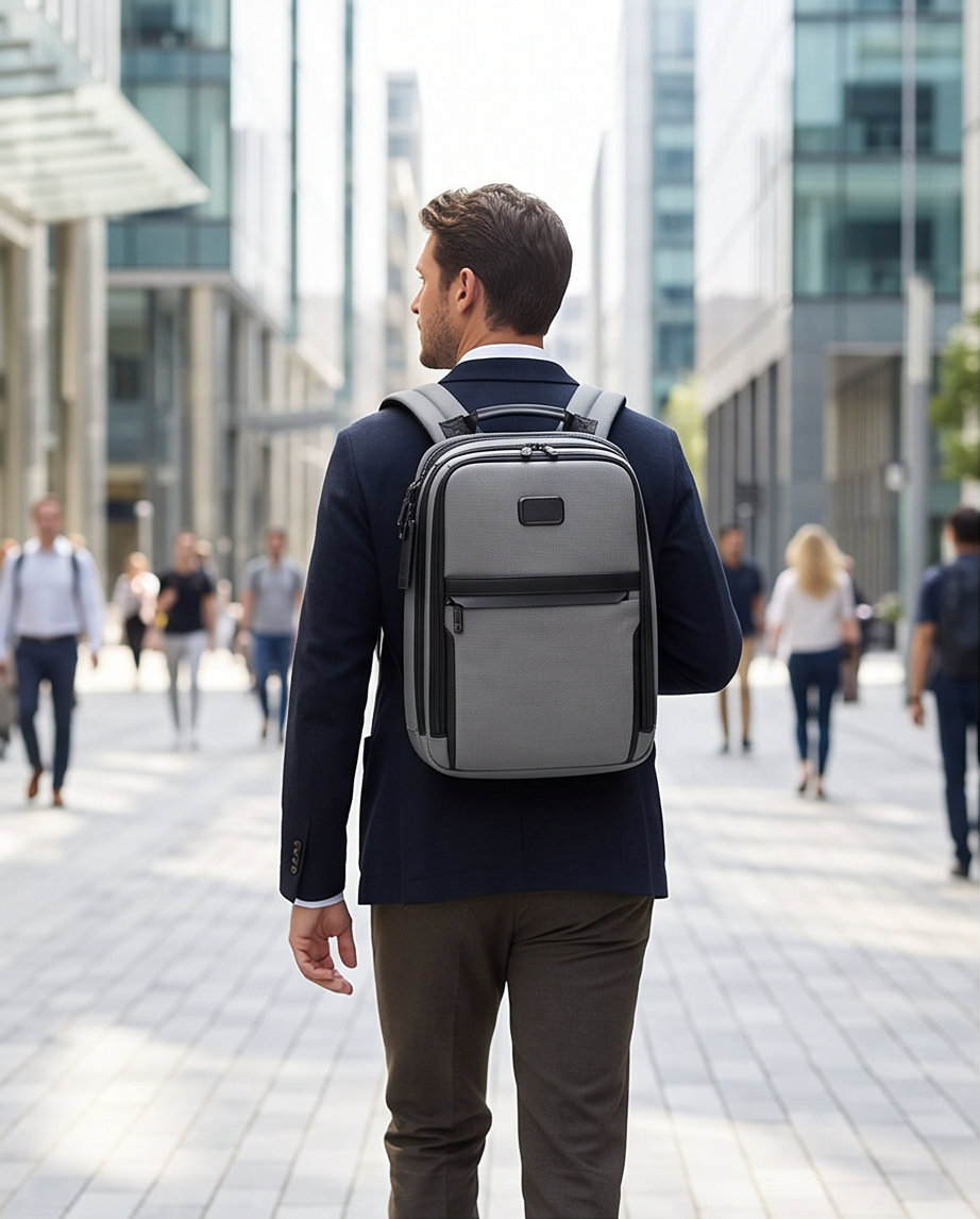 Q-NEXUS Ballistic Nylon & Leather Backpack – 16" MacBook, 3 Compartments, Waterproof