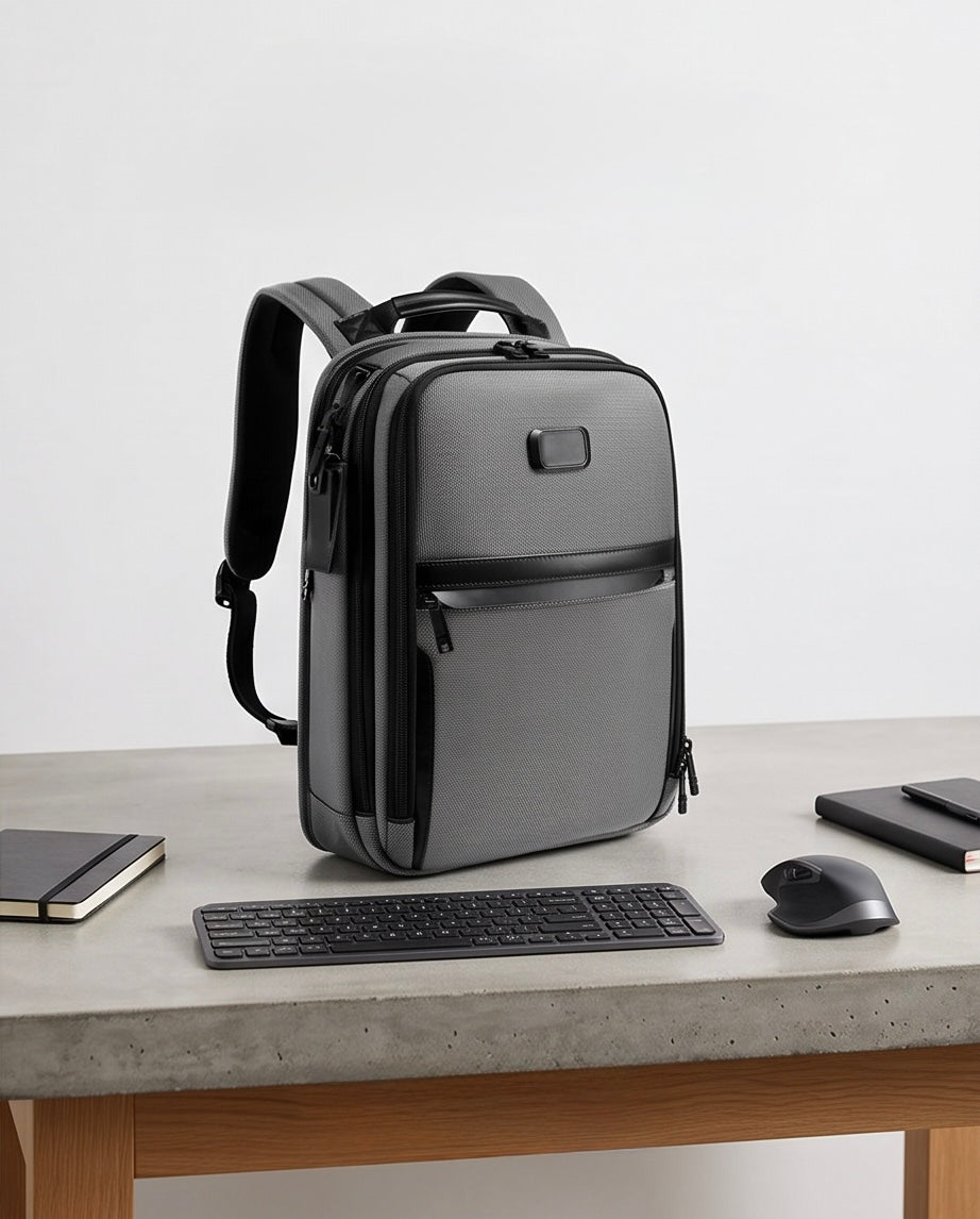 Q-NEXUS Ballistic Nylon & Leather Backpack – 16" MacBook, 3 Compartments, Waterproof