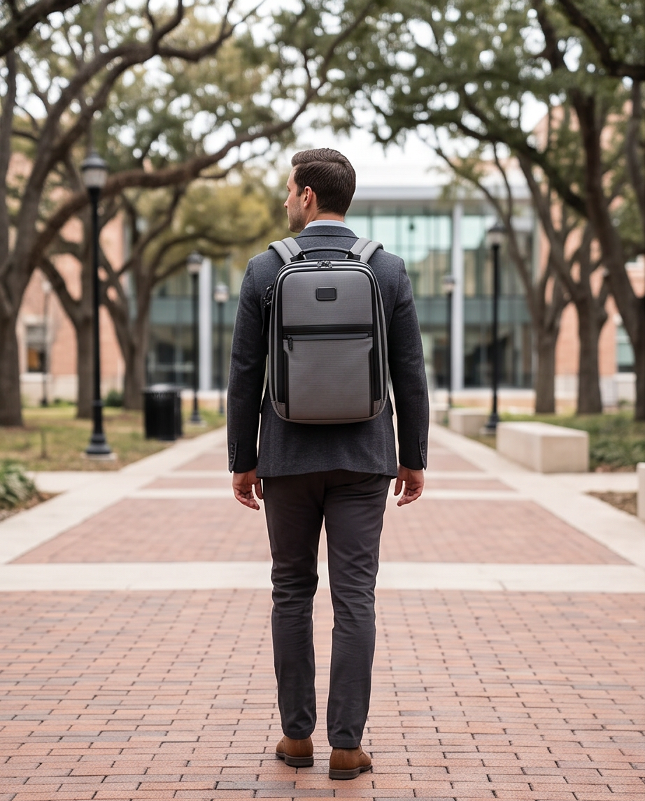 Q-NEXUS Ballistic Nylon & Leather Backpack – 16" MacBook, 3 Compartments, Waterproof